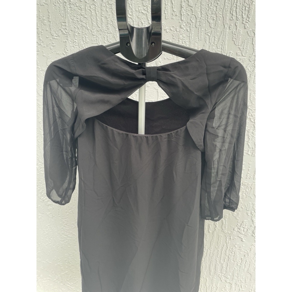 A. Byer Women Black Bow Back Keyhole Sheer lined 3/4 sleeve dress